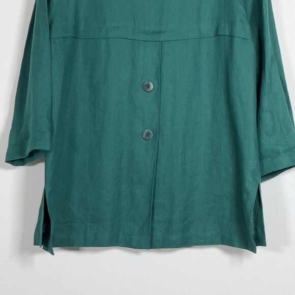 Doncaster Tunic 100% Linen Top Womens Sz 12 Green 3/4 Sleeves Mandarin Collar - Picture 6 of 13